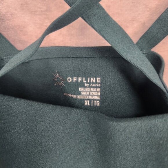 OFFLINE By Aerie Real Me Hold Up! Most Support Sports Bra XL Dark Green Strappy - Picture 3 of 9